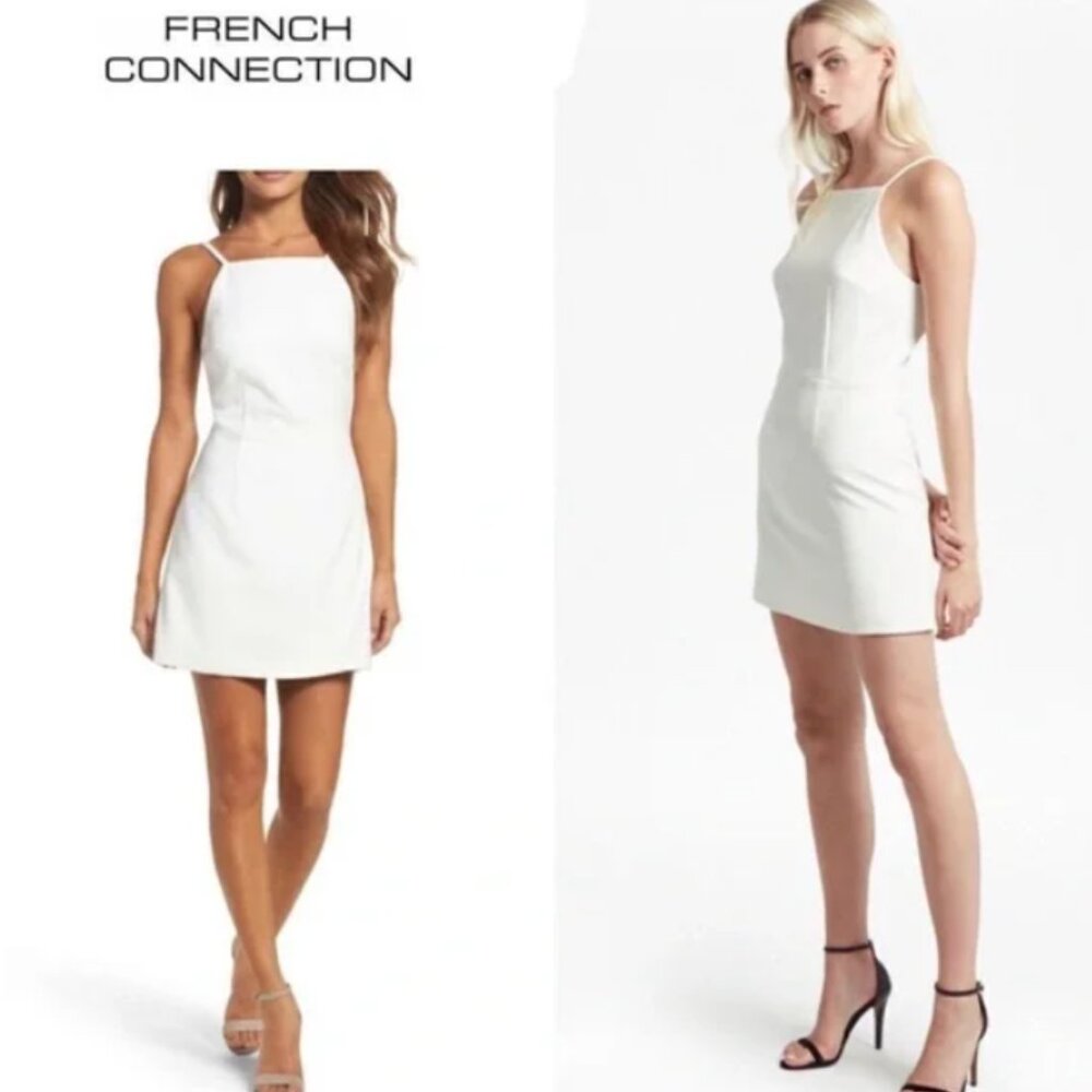 French Connection White Whisper Square Neck Mini Dress